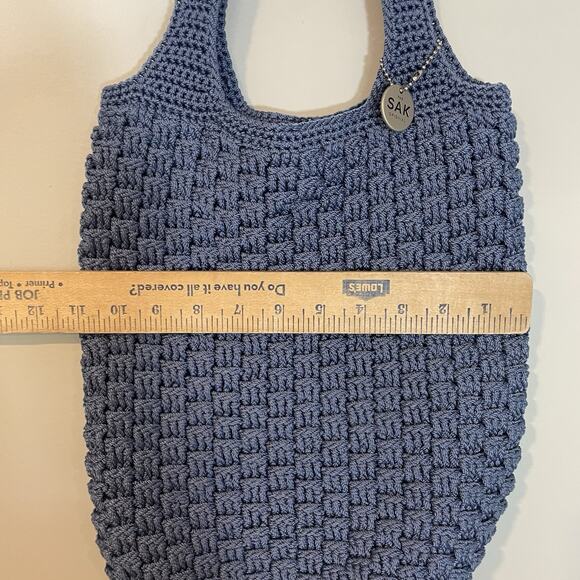 The Sak Original Hobo Blue Crochet Knit Shoulder Bag Purse Zip Boho - Picture 5 of 9